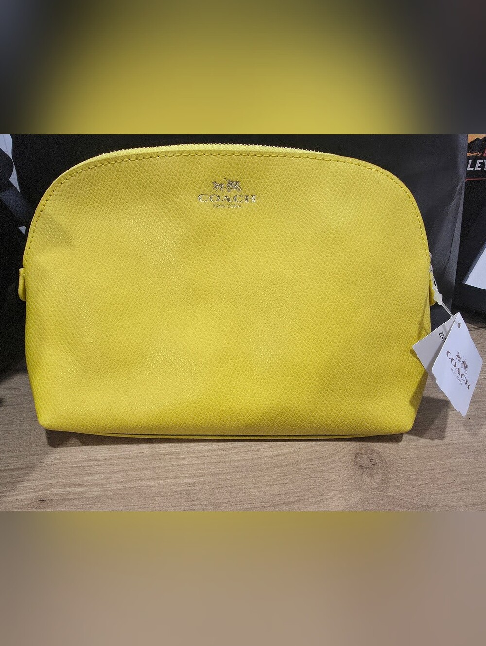 Brand New Coach Yellow Leather Cosmetic Pouch